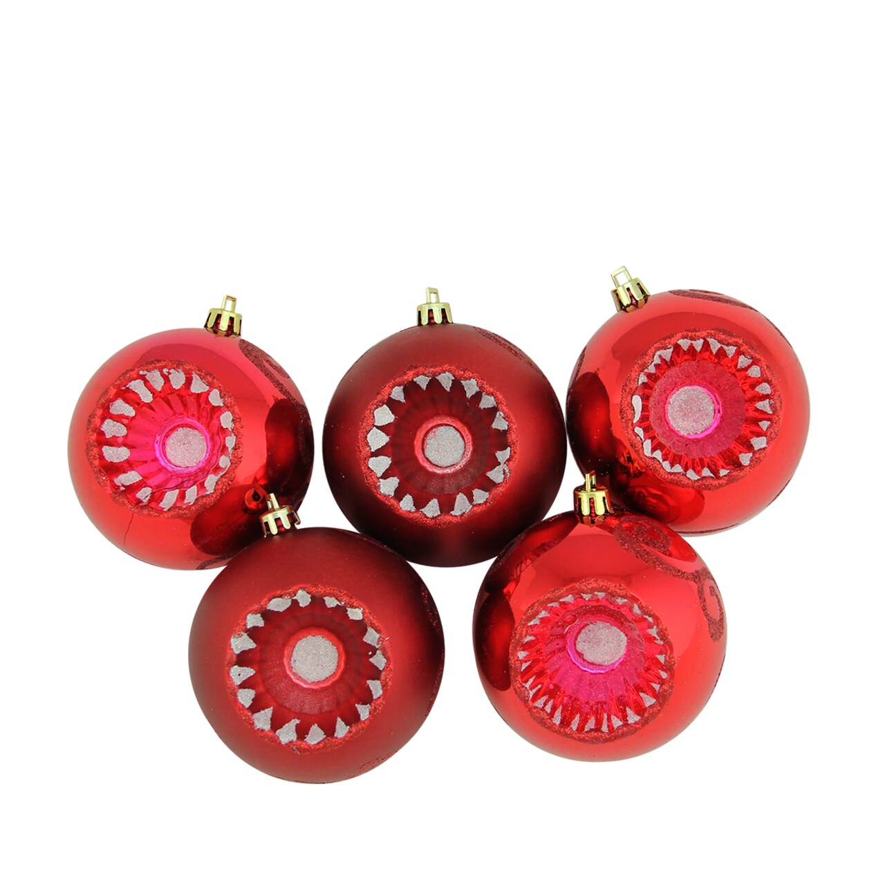 Northlight Retro Reflector Shatterproof 2-Finish Christmas Ball Ornaments - 3.25" (80mm) - Red - 5ct